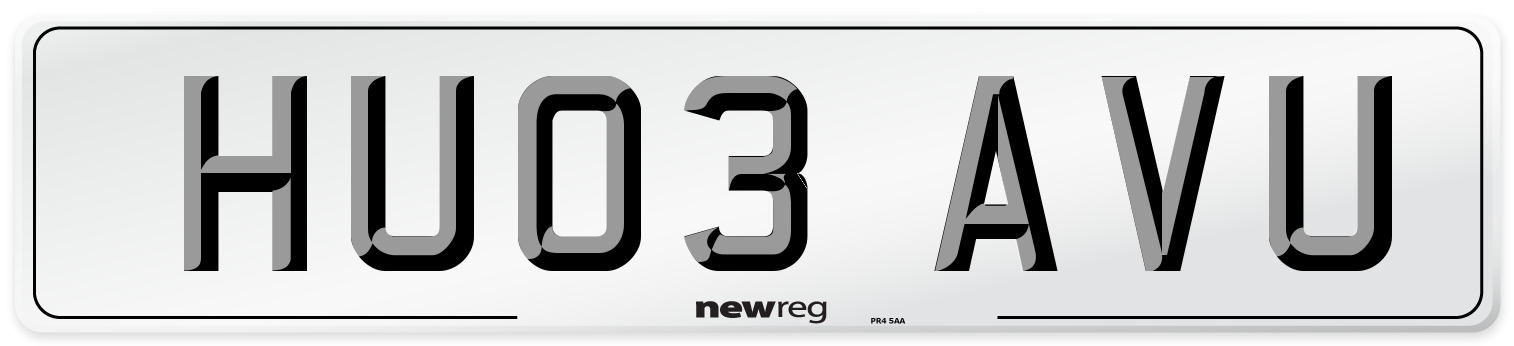 HU03 AVU Number Plate from New Reg